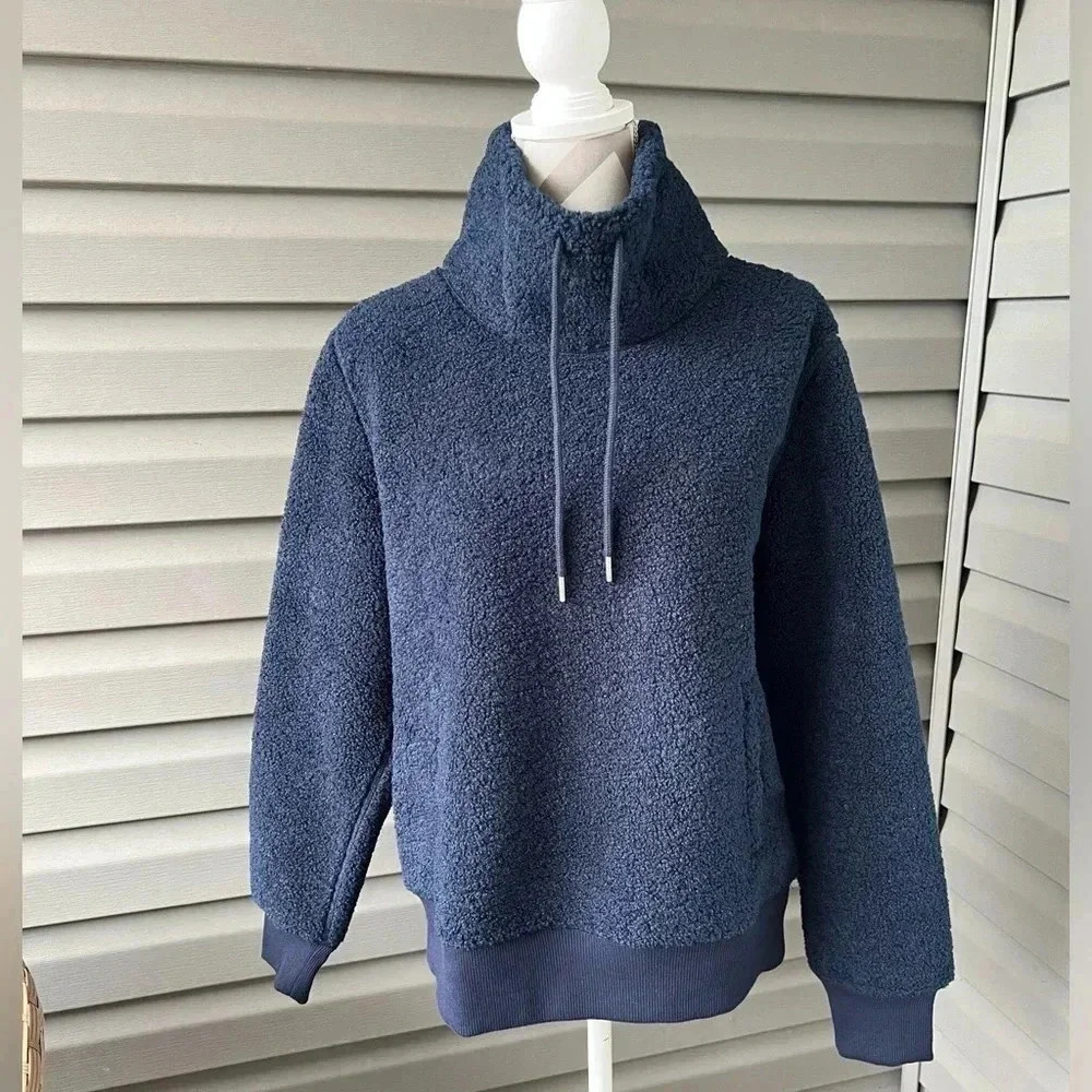 Brooks Brothers Women's Navy Teddy Fleece Funnel Neck Sz L